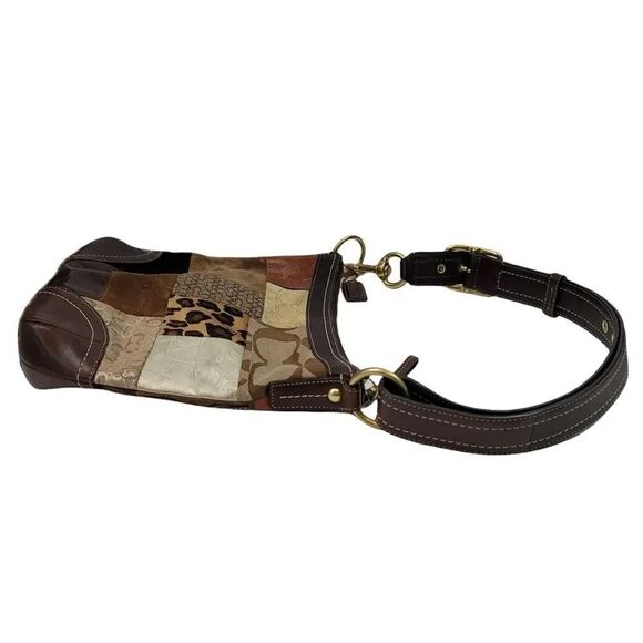 Vintage Coach Animal Print Patchwork Suede, Leather, Canvas & Velvet Hobo Bag - Picture 8 of 15